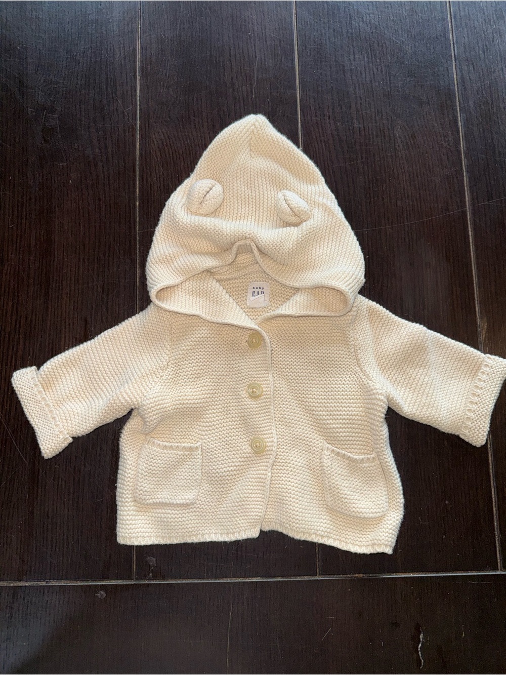 GAP Cream Hooded Baby Cardigan with Ear Accents